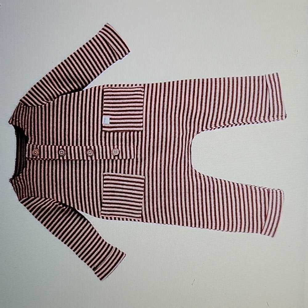 Mud Pie brown cream waffle stripe one piece leg snaps cotton stretch 3-6 Mo NEW…